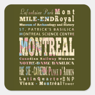 Sticker Carré Attractions et endroits célèbres de Montréal,