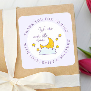 Sticker Carré Au-Dessus Du Merci De Baby shower Lune Pour Venir