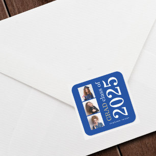 Sticker Carré Audacieuse Typographie 3 photos Bleu 2024 Graduati