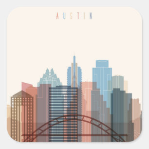 Sticker Carré Austin, horizon de ville du Texas  