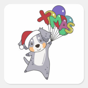 Sticker Carré Australian Shepherd Merry Christmas Winter