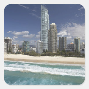 Sticker Carré Australie, Queensland, Gold Coast, Surfeurs