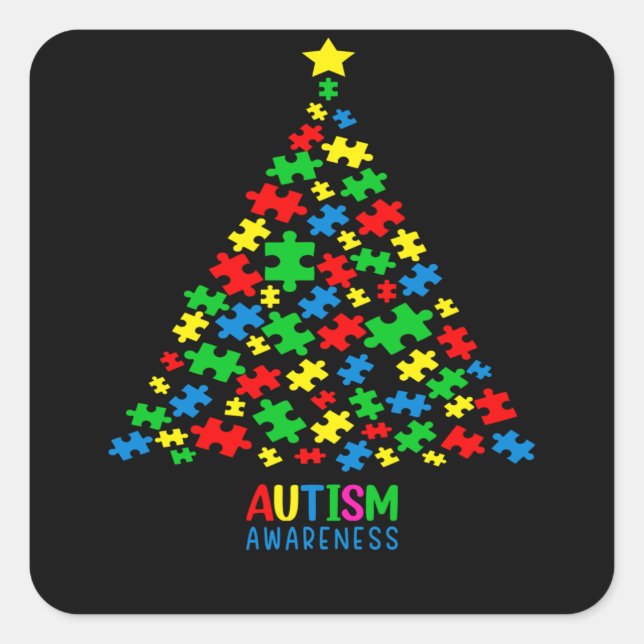 Sticker Carré Autisme Arbre Noël Amour Autisme Cadeaux (Devant)