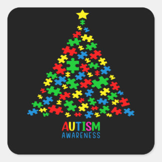 Sticker Carré Autisme Arbre Noël Amour Autisme Cadeaux