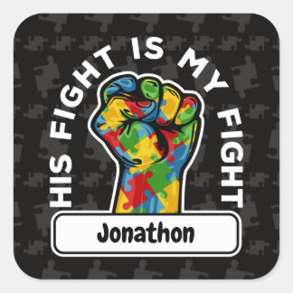 Sticker Carré Autisme personnalisé Son combat est mon combat
