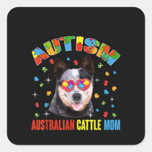 Sticker Carré Autiste   Australian Cattle Mom Puzzle Pièce
