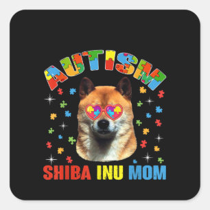 Sticker Carré Autiste   Autisme Shiba Inu Maman Pièce de puzzle