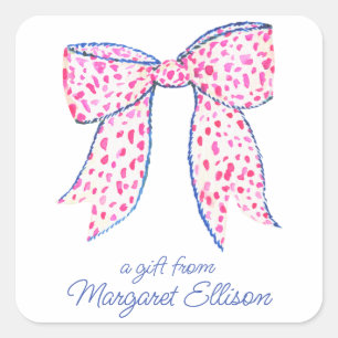 Sticker Carré Autocollants-cadeaux Pink Poka Dot Bow Aquarelle