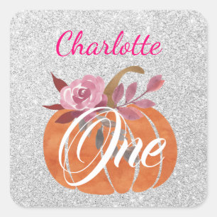 Sticker Carré Automne Automne Citrouille floral 1er anniversaire