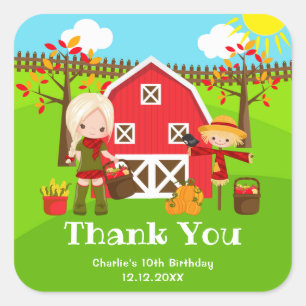 Sticker Carré Automne Barnyard Anniversaire Blonde cheveux fille