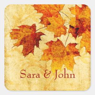 Sticker Carré automne brun feuille enveloppe sceau