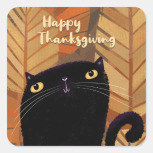 Sticker Carré Automne Chat Noir