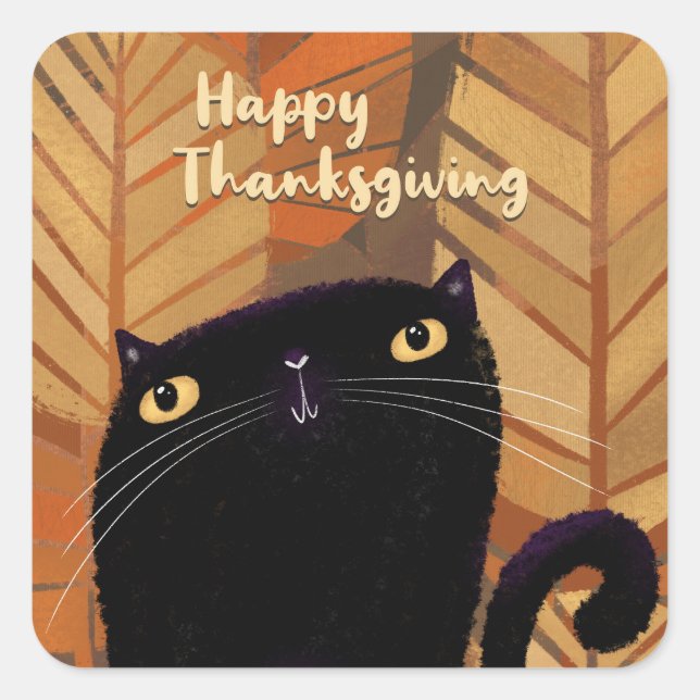 Sticker Carré Automne Chat Noir (Devant)