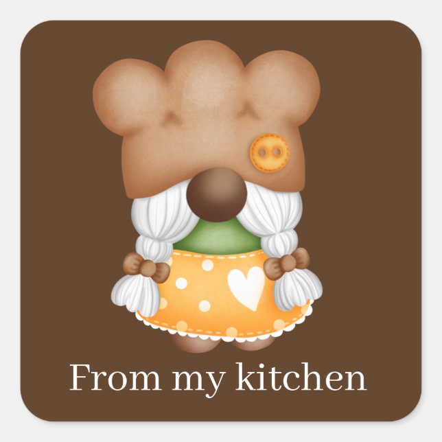 Sticker Carré Automne Cuisson saisonnière gnome maison (Devant)