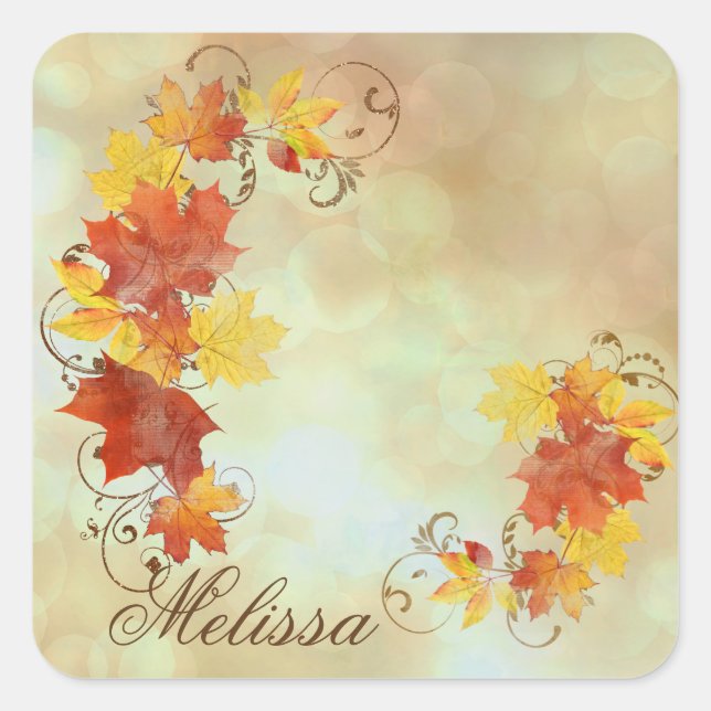 Sticker Carré Automne Feuilles aquarelle ALWX (Devant)