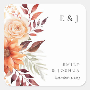 Sticker Carré Automne Floral Boho Mariage