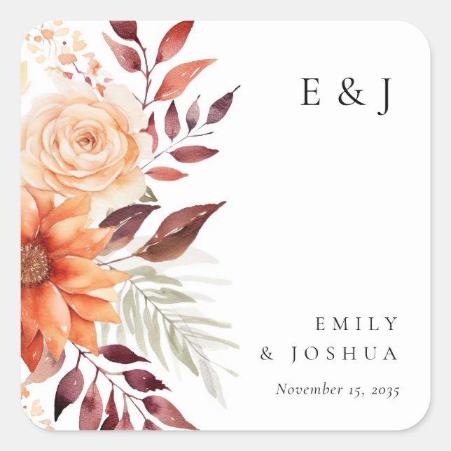 Sticker Carré Automne Floral Boho Mariage (Devant)