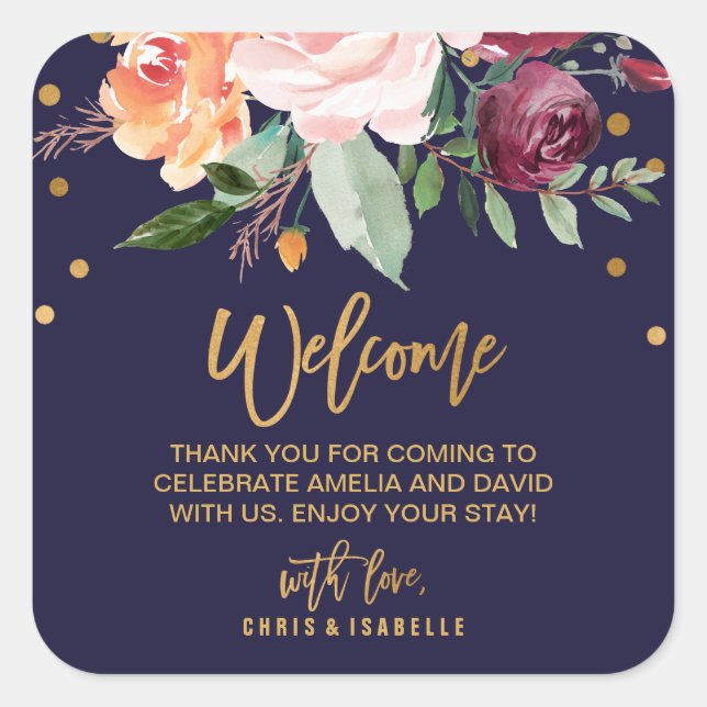 Sticker Carré Automne Floral Mariage Bienvenue (Devant)