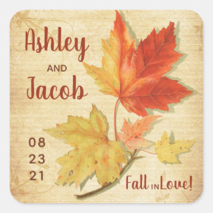 Sticker Carré Automne Maple Feuille Mariage Faveur Enregistrer D