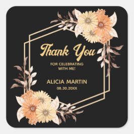 Sticker Carré Automne Orange Flower Gold Black Merci