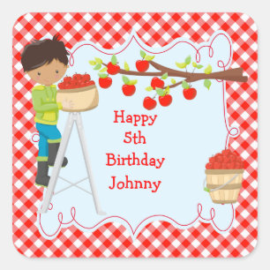 Sticker Carré Automne Pomme cueillir Afro-Américain Anniversaire