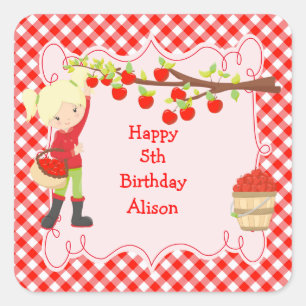 Sticker Carré Automne Pomme cueillir Blonde fête d'anniversaire