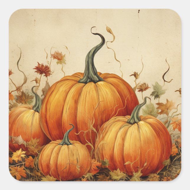 Sticker Carré Automne Rustique Orange Citrouille (Devant)