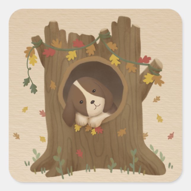 Sticker Carré Automne stupéfiant : Beagle (Devant)
