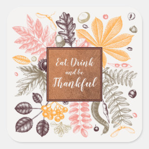 Sticker Carré Automne Thanksgiving Botanical