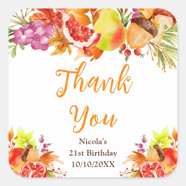 Sticker Carré Autumn Fall Harvest Birthday Thank You (Devant)