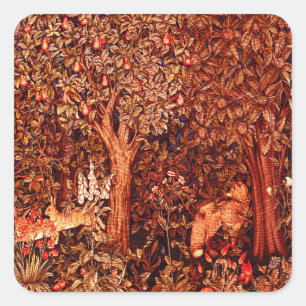 Sticker Carré AUTUMN FOREST ANIMALS Hares, Renard rouge, Floral 