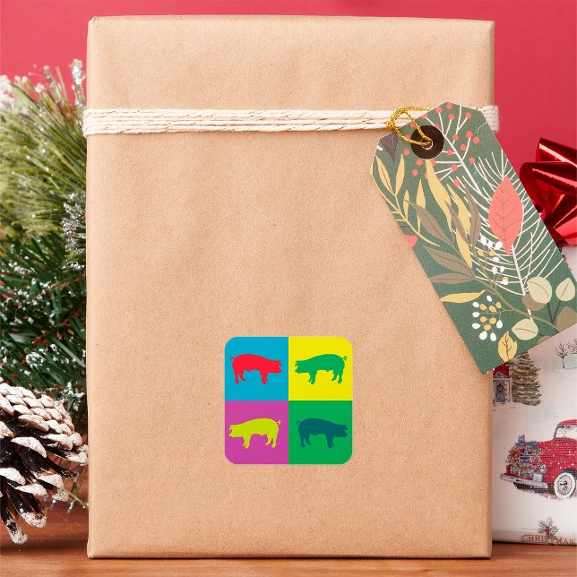 Sticker Carré aux cochons colorés (Créateur téléchargé)