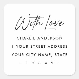 Sticker Carré Avec amour adresse de retour écriture élégante