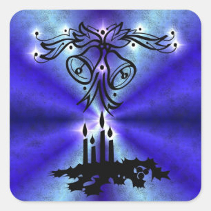 Sticker Carré Avent, Artdeco de Noël sur bleu vert arc-en-ciel