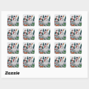 Sticker Carré Aventure minimaliste et personnalisée des amis de