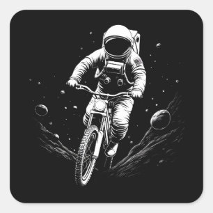 Sticker Carré Aventure spatiale de vélo d'astronaute cosmique