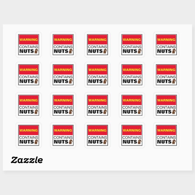Sticker Carré AVERTISSEMENT Contient des Noix (Feuille)