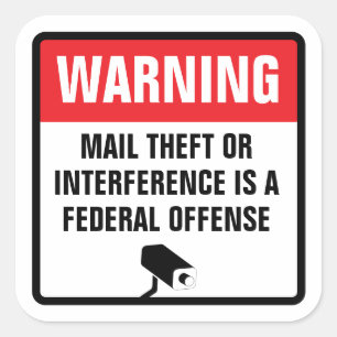 Sticker Carré Avertissement Vol de Courrier Infraction Fédérale