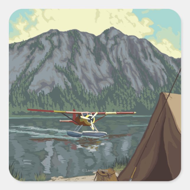 Sticker Carré Avion Bush et pêche - Montana (Devant)