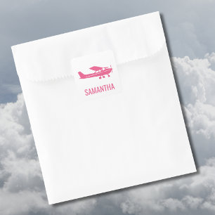 Sticker Carré Avion Cessna Rose Fille Drôle Personnalisé