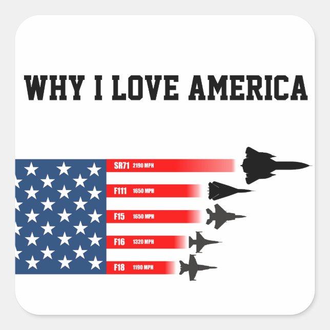 Sticker Carré Avion de chasse USA : Raisons d'aimer l'Amérique (Devant)