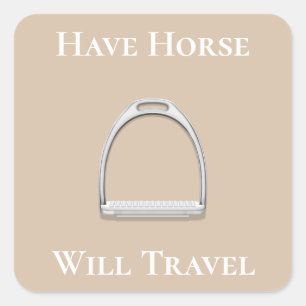 Sticker Carré "Avoir Cheval Vont Voyager" Sirop Fer Beige