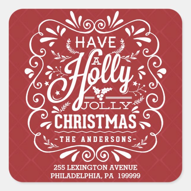 Sticker Carré Avoir Holly Jolly Christmas Red Adresse de retour (Devant)