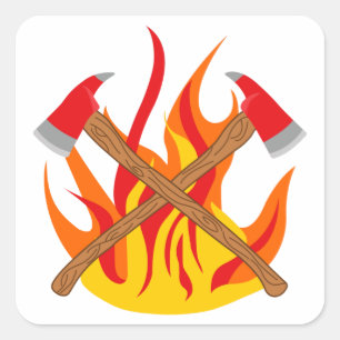 Sticker Carré Axes des pompiers traversés