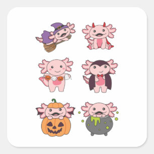 Sticker Carré Axolotl Halloween Diable Citrouille Vampire costum