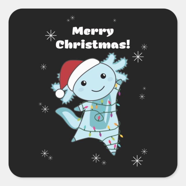 Sticker Carré Axolotl Joyeux Noël Animaux d'hiver Axolotls (Devant)