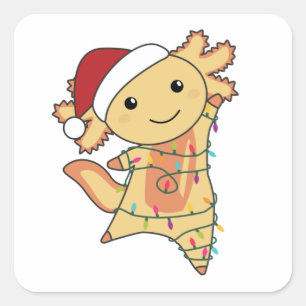 Sticker Carré Axolotl Joyeux Noël Animaux d'hiver Axolotls