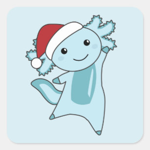 Sticker Carré Axolotl Joyeux Noël Animaux d'hiver Axolotls