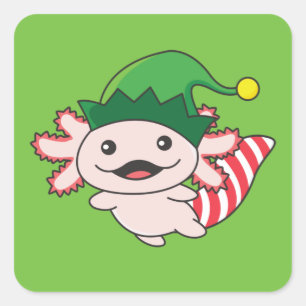 Sticker Carré Axolotl Joyeux Noël Elf Axolotl Carré