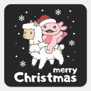 Sticker Carré Axolotl Llama Alpaca Joyeux animaux de Noël